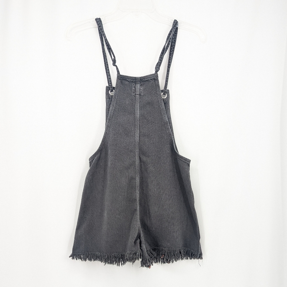 Aerie Black Denim Overall Shortalls Romper Distressed Baggy Loose Fit Size XS - Picture 2 of 7